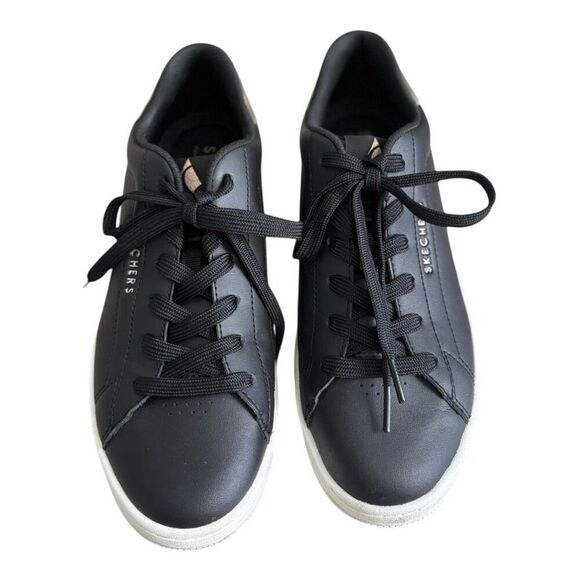 Amazon.com | Skechers Street Women Sketchers Uno Court Courted Air Sneakers Size 8.5 Black Leather with Gold trim